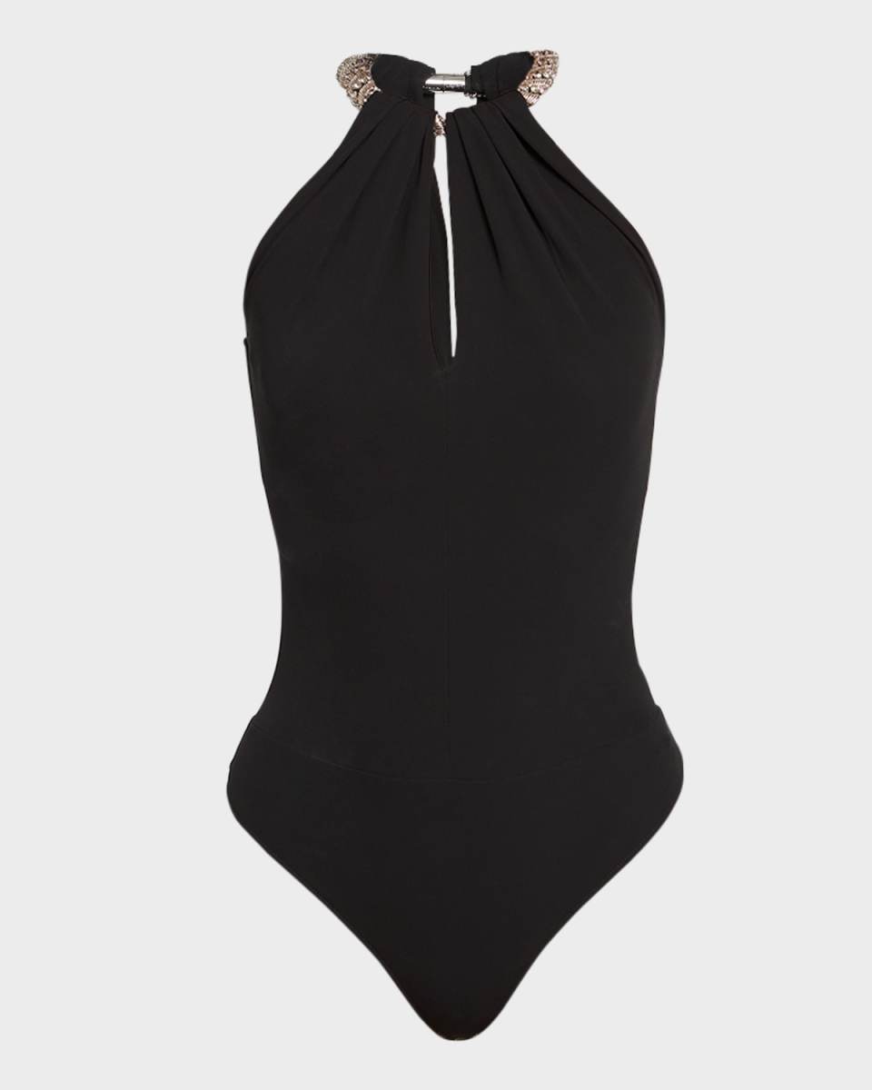 Beaded Halter Jersey Bodysuit